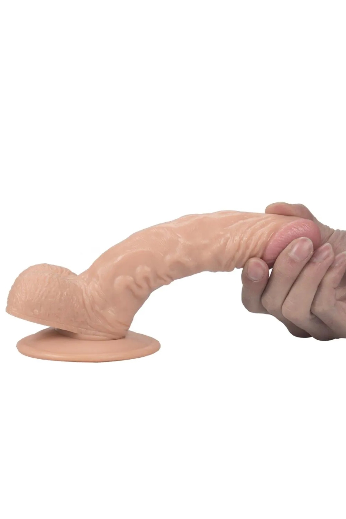 Gerçekçi Et Dokusunda 18.5 CM Damarlı ve Vantuzlu Esnek Penis Dildo [SH-PX025]